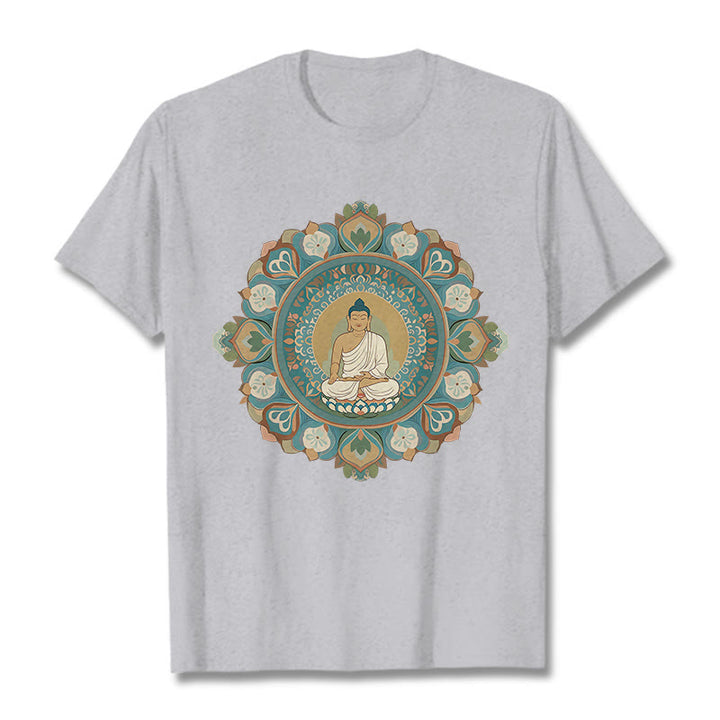 Buddha Stones Mandala-Blumen-Buddha-T-Shirt - Hellgrau - 2XL - image 18