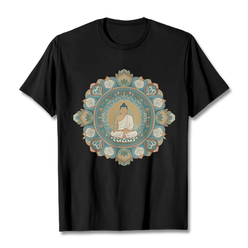 Buddha Stones Mandala-Blumen-Buddha-T-Shirt - Schwarz - 2XL - image 5
