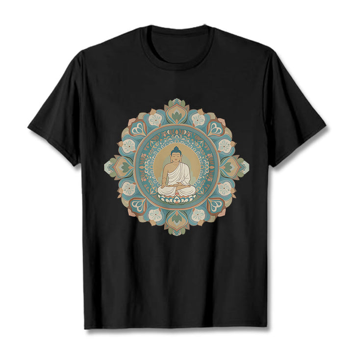 Buddha Stones Mandala-Blumen-Buddha-T-Shirt - Schwarz - 2XL - image 5