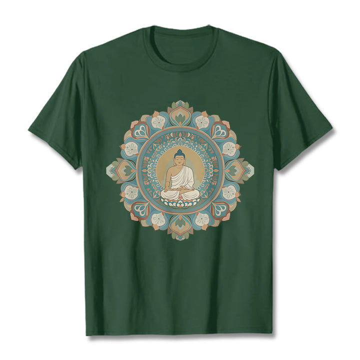 Buddha Stones Mandala-Blumen-Buddha-T-Shirt - Waldgrün - 2XL - image 11