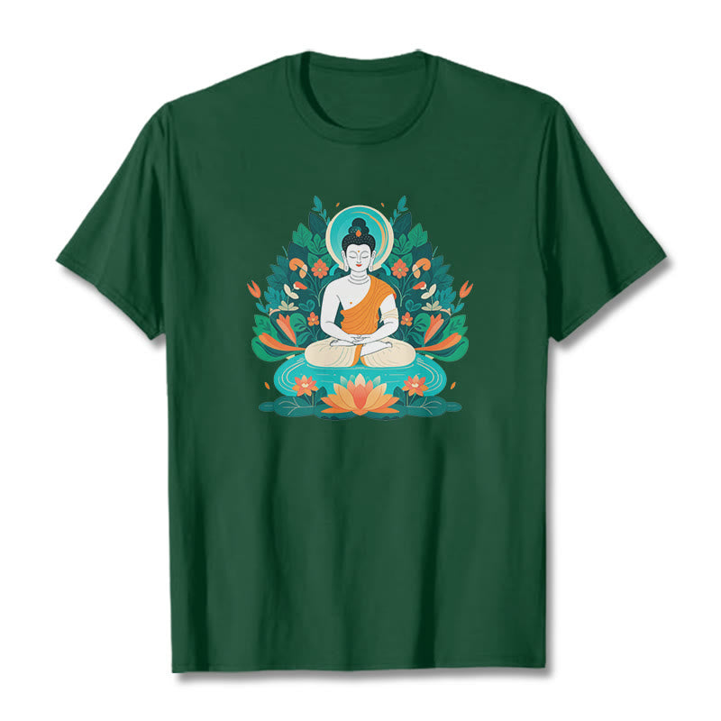 Buddha Stones Blume Gras Lotus Bodhisattva Tee T-shirt - Waldgrün - 2XL - image 0