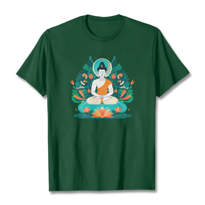 Buddha Stones Blume Gras Lotus Bodhisattva Tee T-shirt - Waldgrün - 2XL - image 0