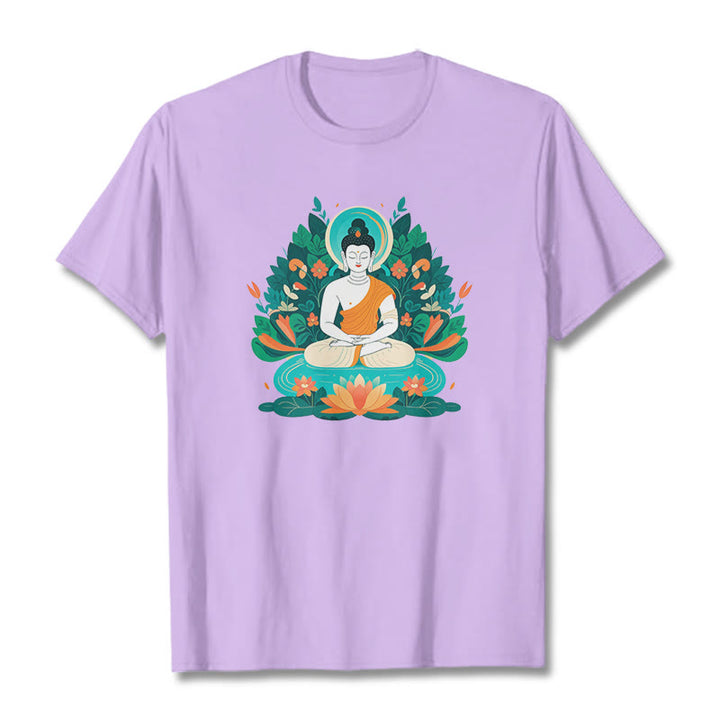 Buddha Stones Blume Gras Lotus Bodhisattva Tee T-shirt - Pflaume - 2XL - image 15