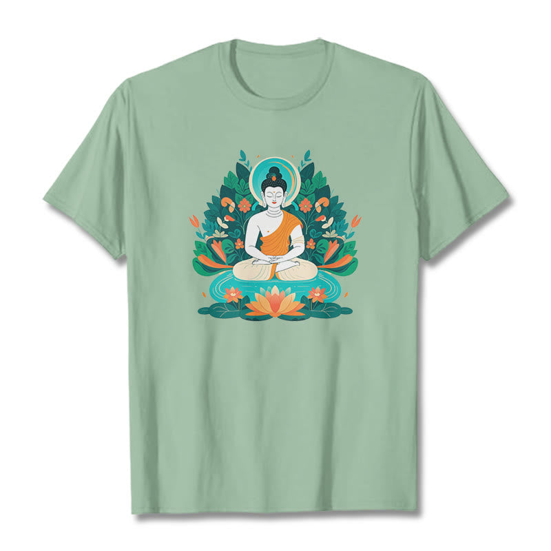 Buddha Stones Blume Gras Lotus Bodhisattva Tee T-shirt - Hellgrün - 2XL - image 13