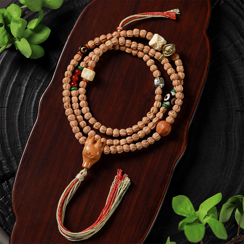 Buddha Stones 108 Perlen Bodhi Samen Roter Achat Hirschkopf Weisheit Mala Armband