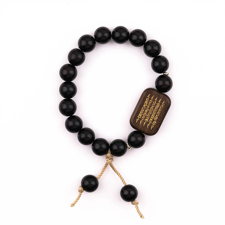 Buddha Stones Ebenholzschnitzerei mit Friedensgebet-Armband