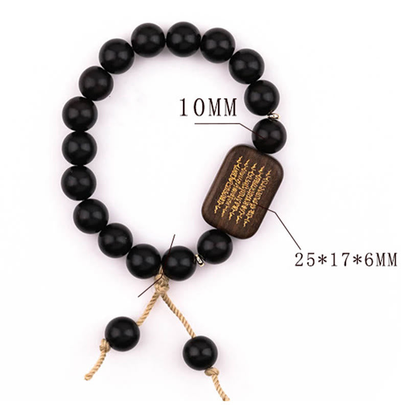 Buddha Stones Ebenholzschnitzerei mit Friedensgebet-Armband