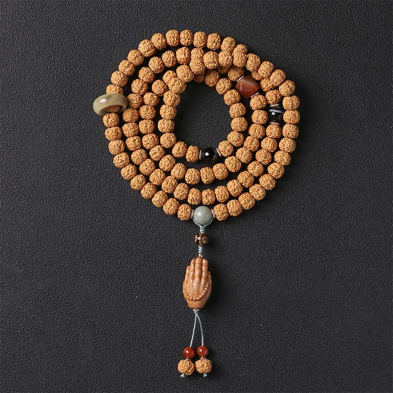 Buddha Stones Bodhisamen Dreiäugige Dzi-Perle Buddha-Hand-Amulett Wohlstandsarmband