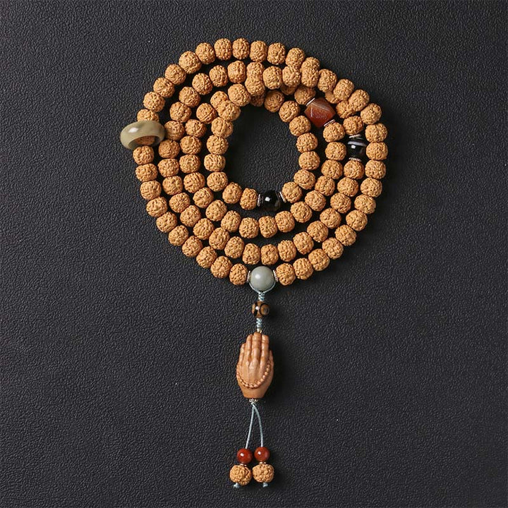 Buddha Stones Bodhisamen Dreiäugige Dzi-Perle Buddha-Hand-Amulett Wohlstandsarmband