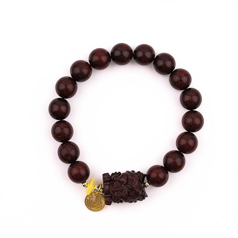 Buddha Stones Small Leaf Red Sandelholz Gold verschlingendes Biest Ruhiges Armband