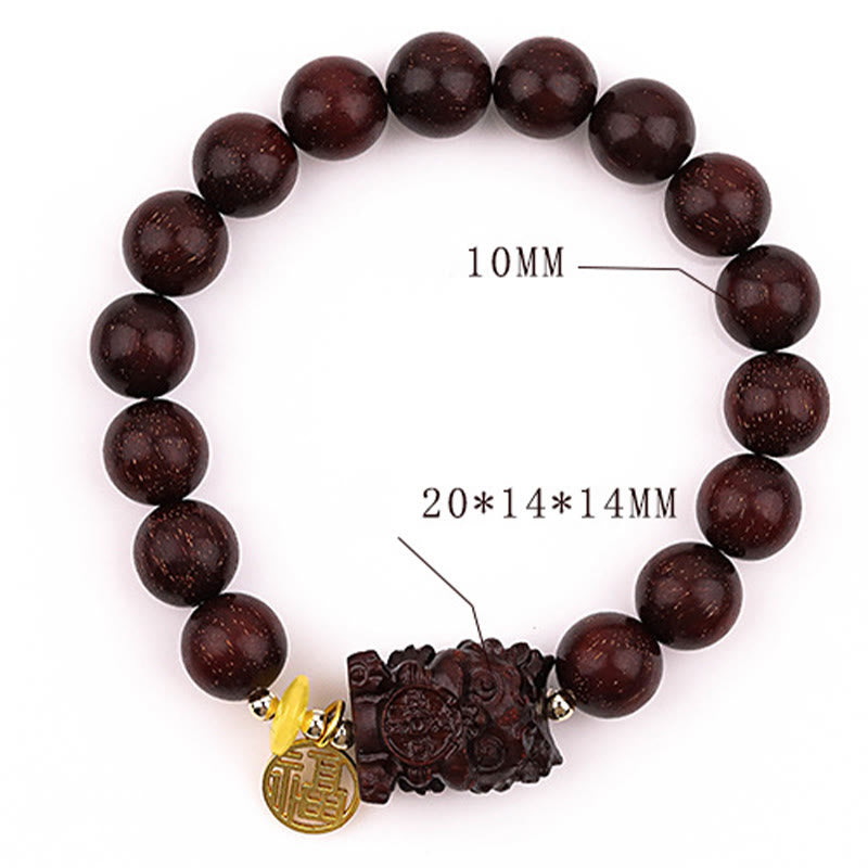 Buddha Stones Small Leaf Red Sandelholz Gold verschlingendes Biest Ruhiges Armband