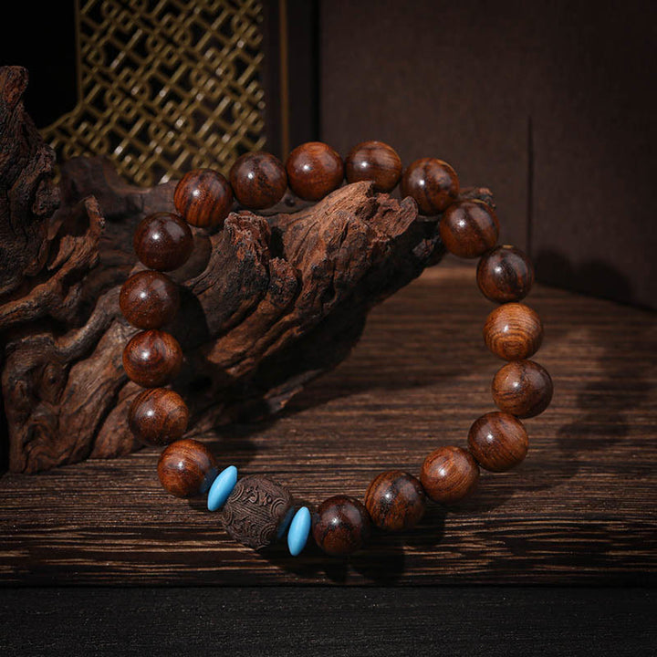 Buddha Stones Naturales rundes Armband aus Rosenholzperlen