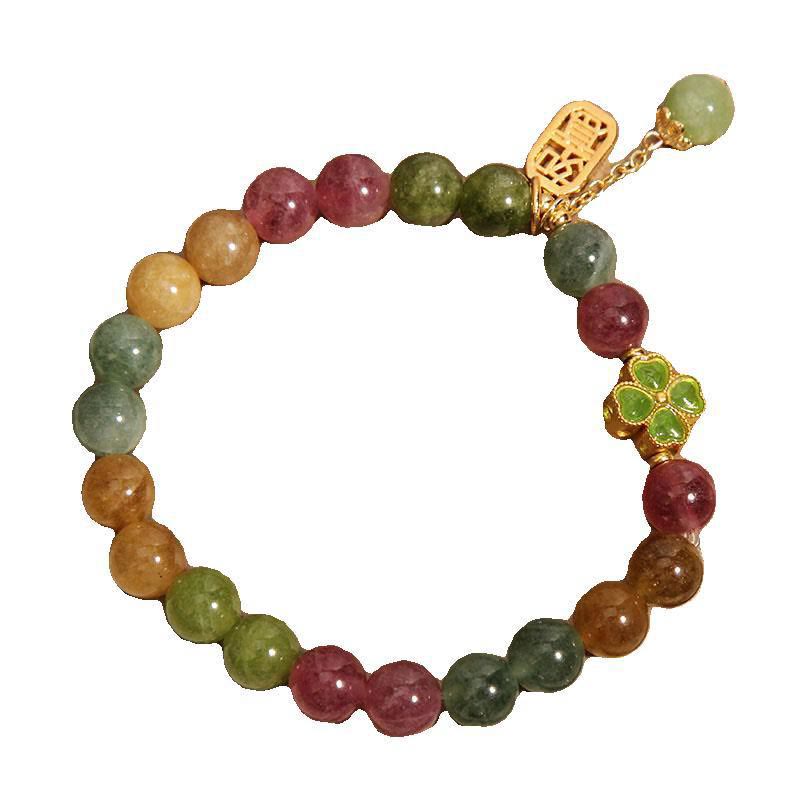 Buddha Stones Turmalin Jade Buntes Vierblättriges Kleeblatt Positives Armband