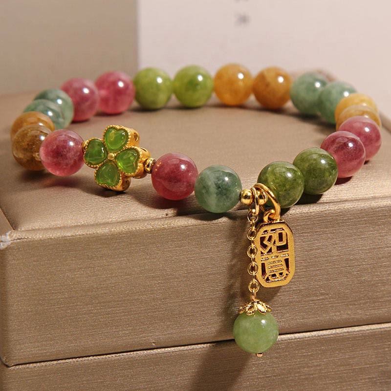 Buddha Stones Turmalin Jade Buntes Vierblättriges Kleeblatt Positives Armband