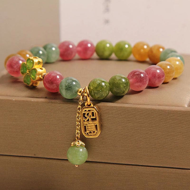 Buddha Stones Turmalin Jade Buntes Vierblättriges Kleeblatt Positives Armband