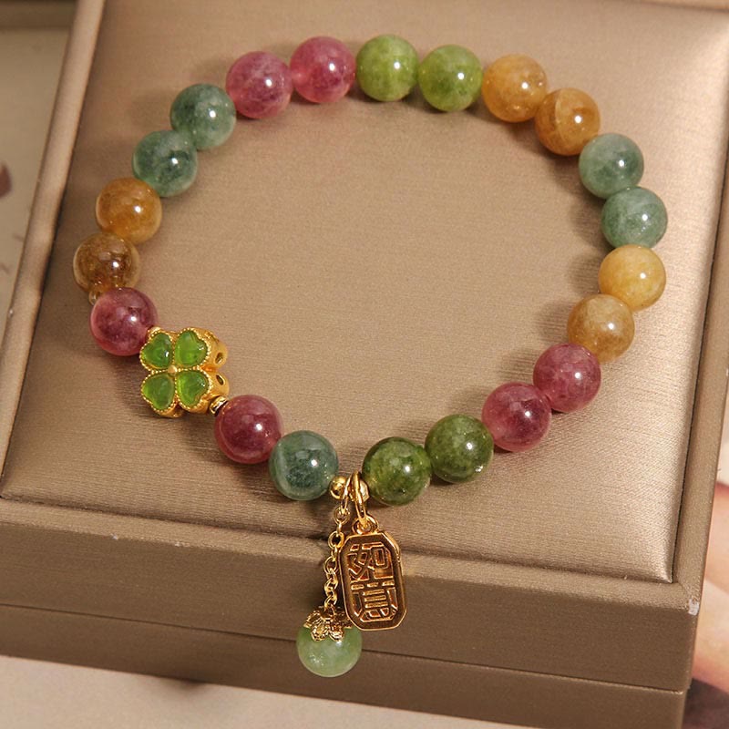 Buddha Stones Turmalin Jade Buntes Vierblättriges Kleeblatt Positives Armband