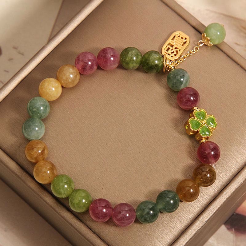 Buddha Stones Turmalin Jade Buntes Vierblättriges Kleeblatt Positives Armband