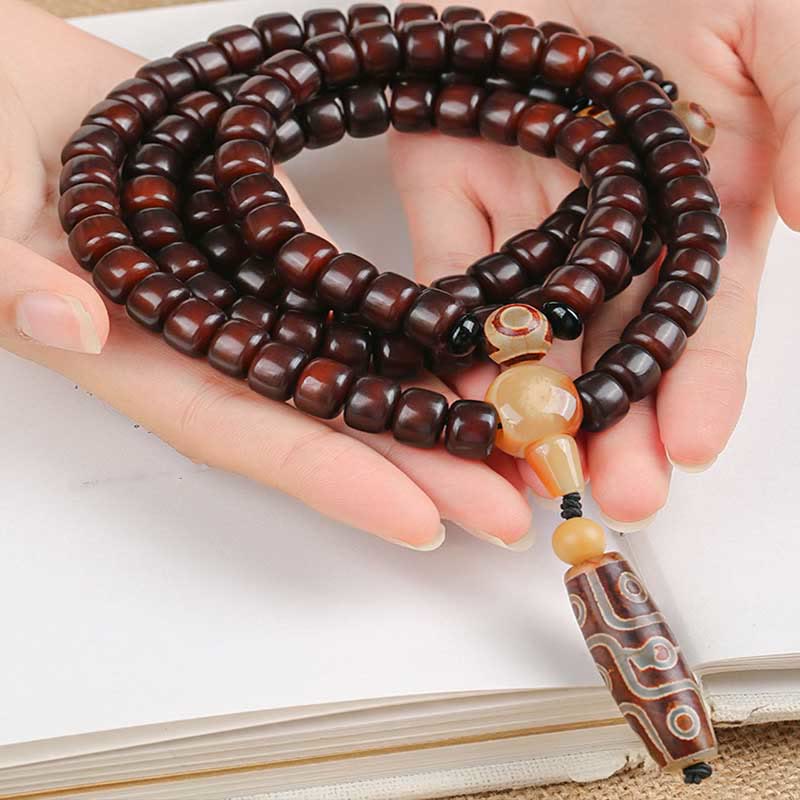 Buddha Stones 108 Mala Perlen Dreiäugige Dzi Perle Neunäugige Dzi Perle Jade Glücksarmband