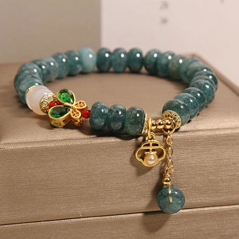 Buddha Stones Jade Weißer Achat Schmetterling Abakus Perlen Reichtum Armband