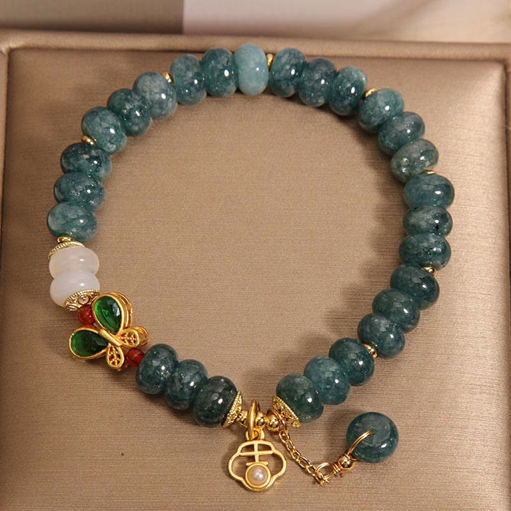 Buddha Stones Jade Weißer Achat Schmetterling Abakus Perlen Reichtum Armband