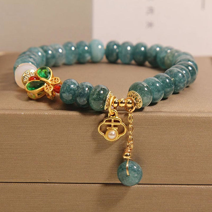 Buddha Stones Jade Weißer Achat Schmetterling Abakus Perlen Reichtum Armband