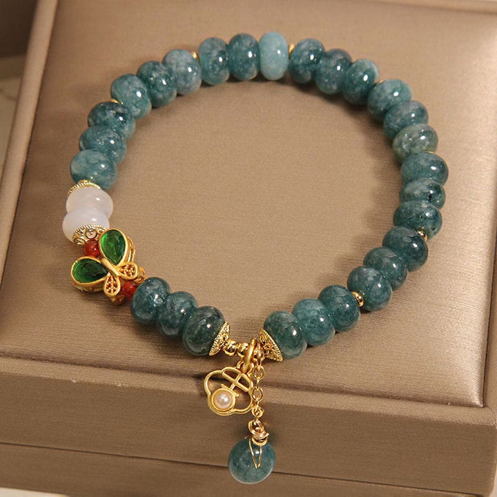 Buddha Stones Jade Weißer Achat Schmetterling Abakus Perlen Reichtum Armband