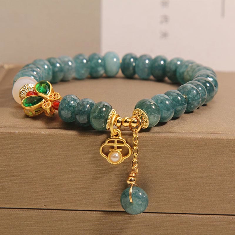 Buddha Stones Jade Weißer Achat Schmetterling Abakus Perlen Reichtum Armband