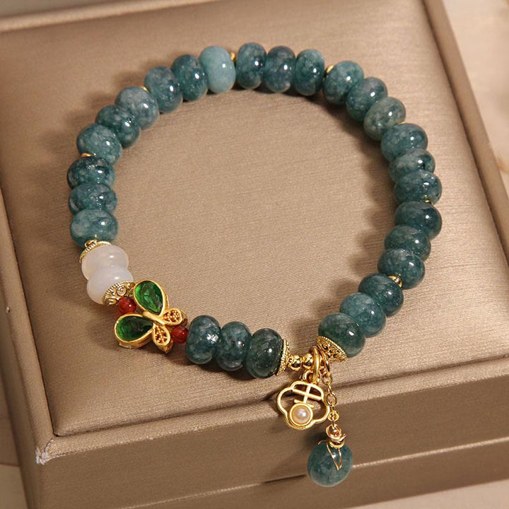 Buddha Stones Jade Weißer Achat Schmetterling Abakus Perlen Reichtum Armband