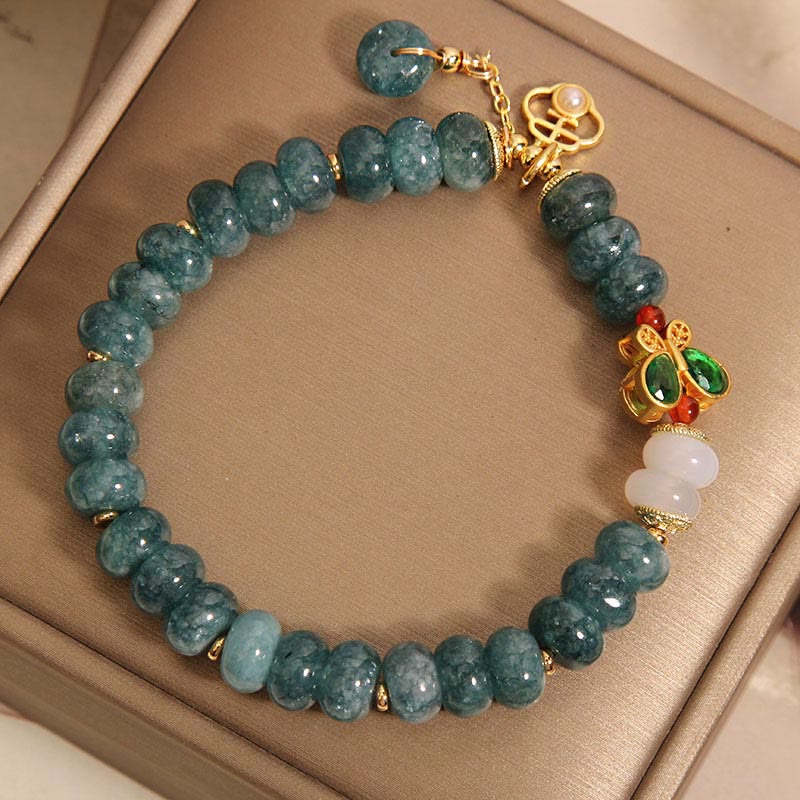 Buddha Stones Jade Weißer Achat Schmetterling Abakus Perlen Reichtum Armband