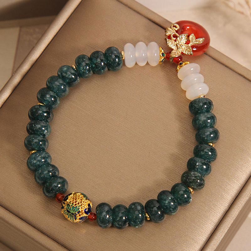 Buddha Stones Jade Weißer Achat Roter Achat Friedensschnalle Abakusperlen Glücksarmband