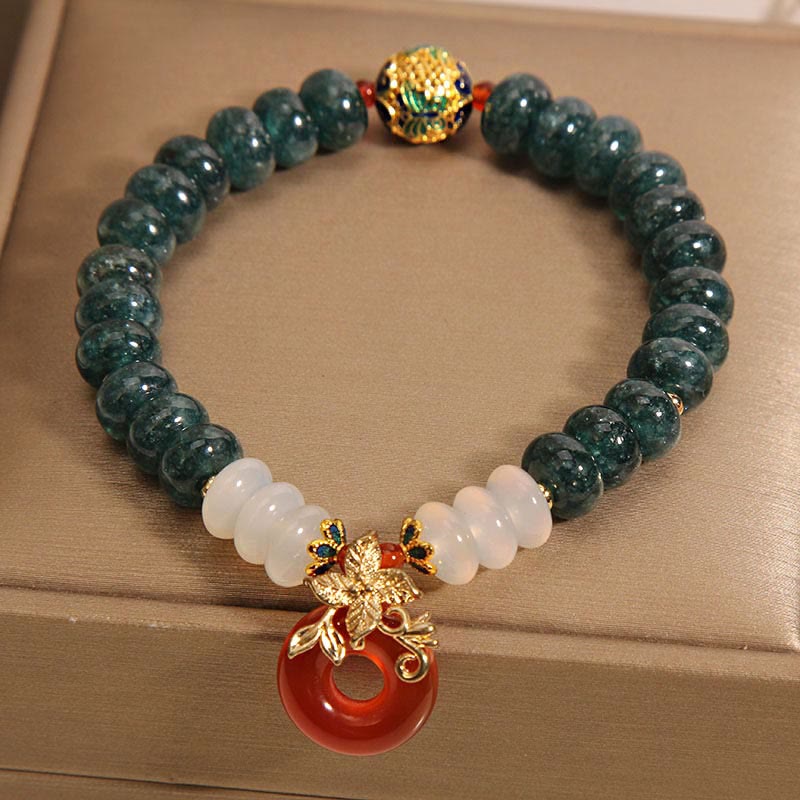 Buddha Stones Jade Weißer Achat Roter Achat Friedensschnalle Abakusperlen Glücksarmband