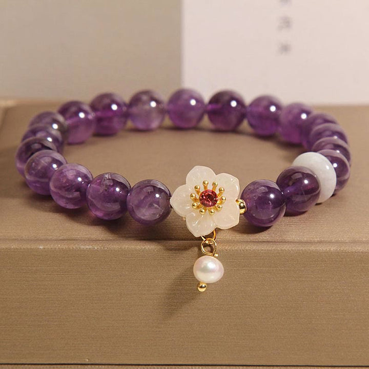 Buddha Stones Natürlicher Amethyst Weißer Achat Perlen Charme Balance Armband