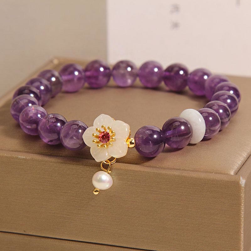 Buddha Stones Natürlicher Amethyst Weißer Achat Perlen Charme Balance Armband