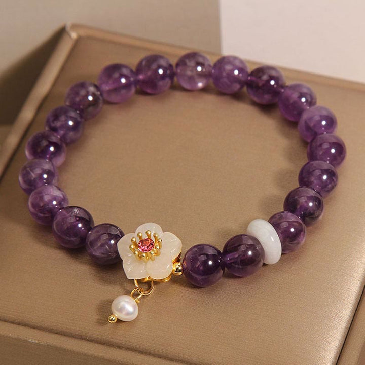 Buddha Stones Natürlicher Amethyst Weißer Achat Perlen Charme Balance Armband