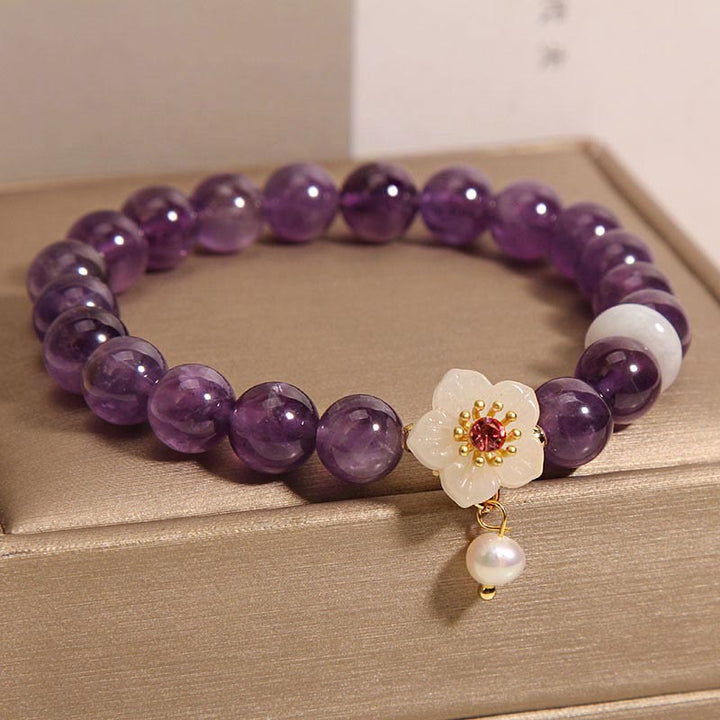 Buddha Stones Natürlicher Amethyst Weißer Achat Perlen Charme Balance Armband