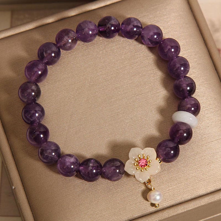 Buddha Stones Natürlicher Amethyst Weißer Achat Perlen Charme Balance Armband