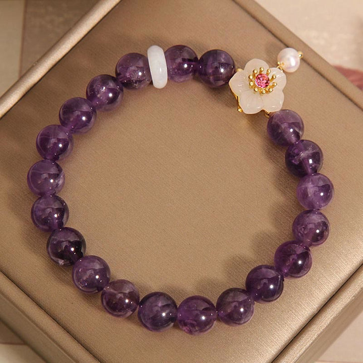 Buddha Stones Natürlicher Amethyst Weißer Achat Perlen Charme Balance Armband