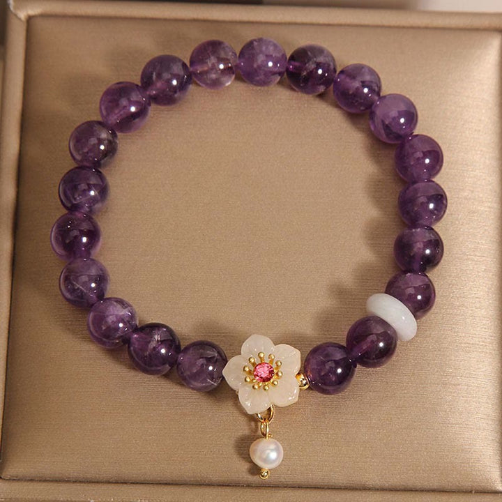 Buddha Stones Natürlicher Amethyst Weißer Achat Perlen Charme Balance Armband