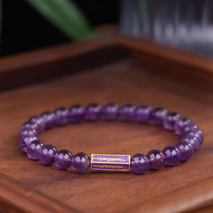 Buddha Stones Natürlicher Amethyst Innerer Frieden und Heilungsarmband