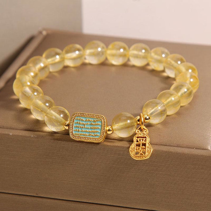 Buddha Stones Natürlicher Citrin Fünf-Schriften Großzügigkeits-Armband