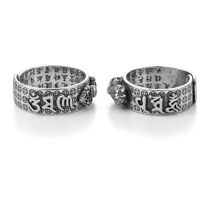 Buddha Stones tibetischer 990 Sterling Silber Om Mani Padme Hum PiXiu Dorje Vajra Herz Sutra gravierter Reichtumsring