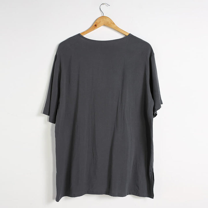 Buddha Stones Herren Leinen-T-Shirt mit Rundhalsausschnitt in Einheitsfarbe - image 5