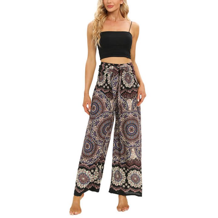Buddha Stones Boho Mandala Print Schnürung Weit Bein Hosen Frauen Yoga Hosen - image 6