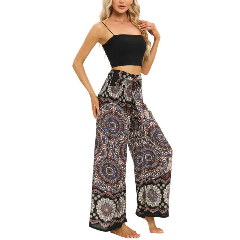 Buddha Stones Boho Mandala Print Schnürung Weit Bein Hosen Frauen Yoga Hosen