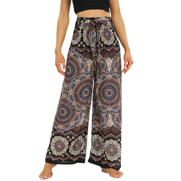 Buddha Stones Boho Mandala Print Schnürung Weit Bein Hosen Frauen Yoga Hosen - Bräunen - US2-12， UK/AU6-16，EU34-44 (F) - image 1
