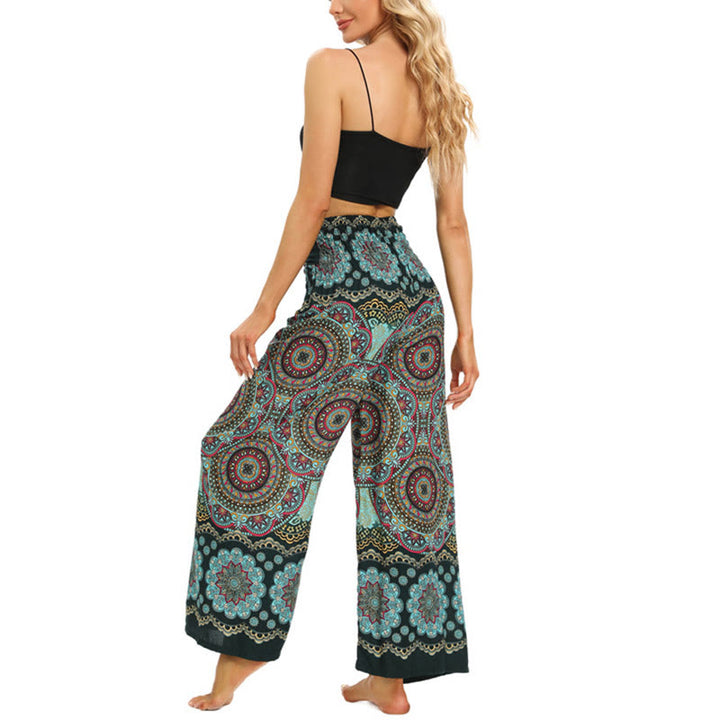 Buddha Stones Boho Mandala Print Schnürung Weit Bein Hosen Frauen Yoga Hosen