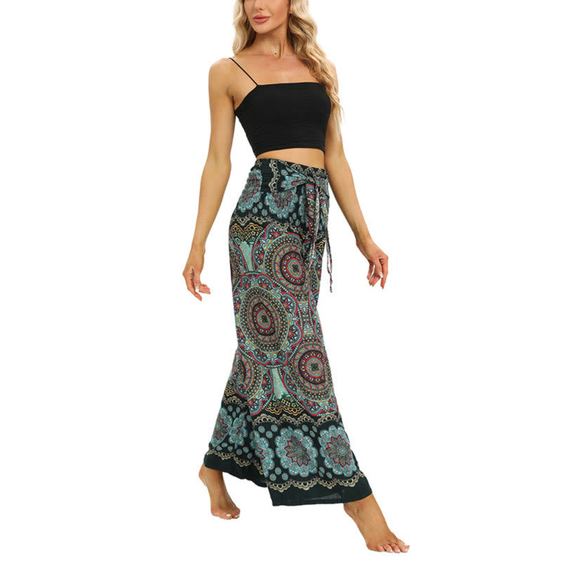 Buddha Stones Boho Mandala Print Schnürung Weit Bein Hosen Frauen Yoga Hosen - image 15