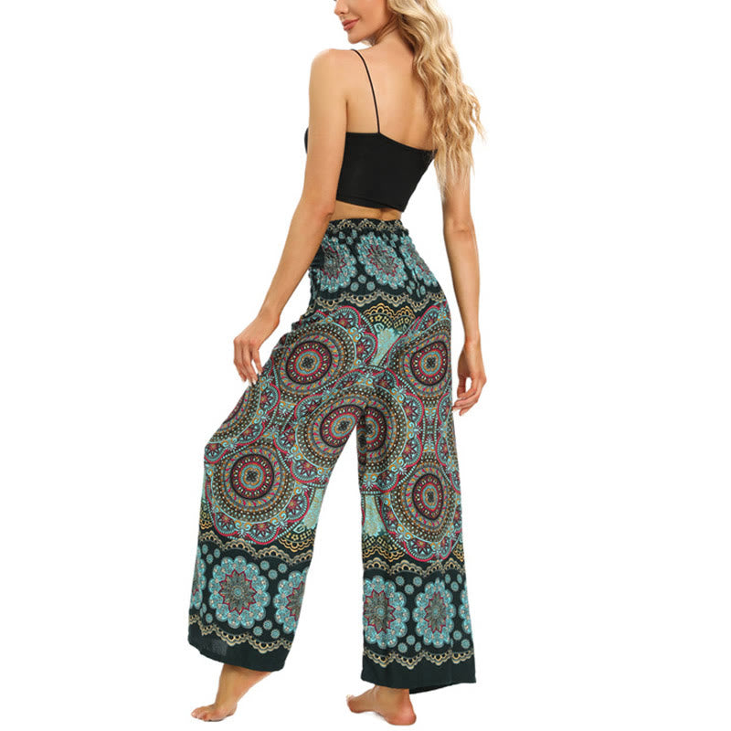 Buddha Stones Boho Mandala Print Schnürung Weit Bein Hosen Frauen Yoga Hosen - image 13