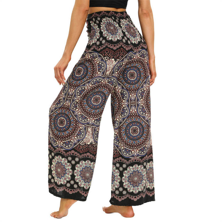 Buddha Stones Boho Mandala Print Schnürung Weit Bein Hosen Frauen Yoga Hosen