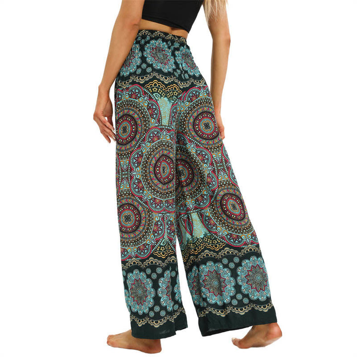 Buddha Stones Boho Mandala Print Schnürung Weit Bein Hosen Frauen Yoga Hosen